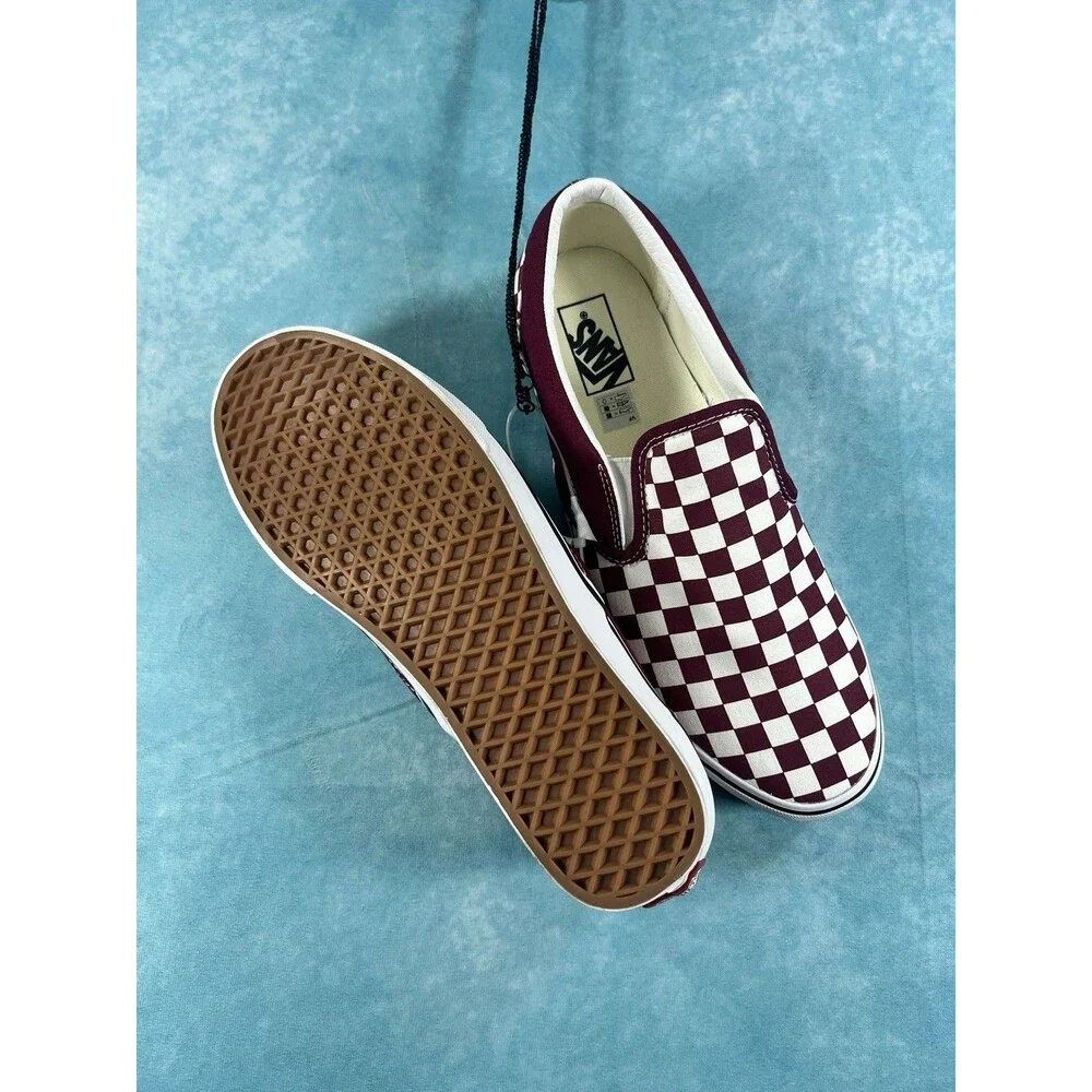 VANS Classic Slip-On Checkerboard Canvas Burgundy/White Men's US 11.5